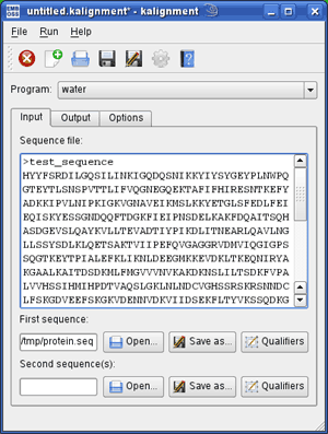 Input tab for a Smith-Waterman-Alignment